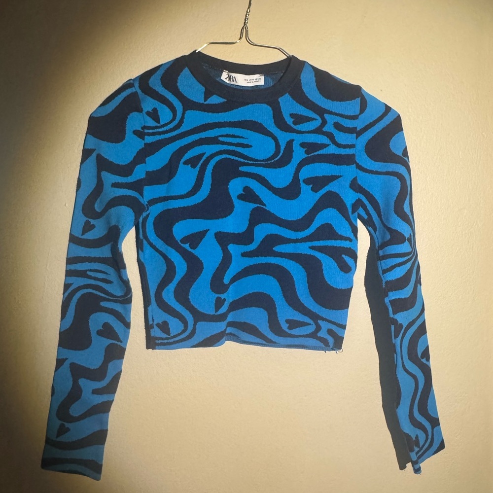 Zara Vibrant Blue and Black Knit Top
